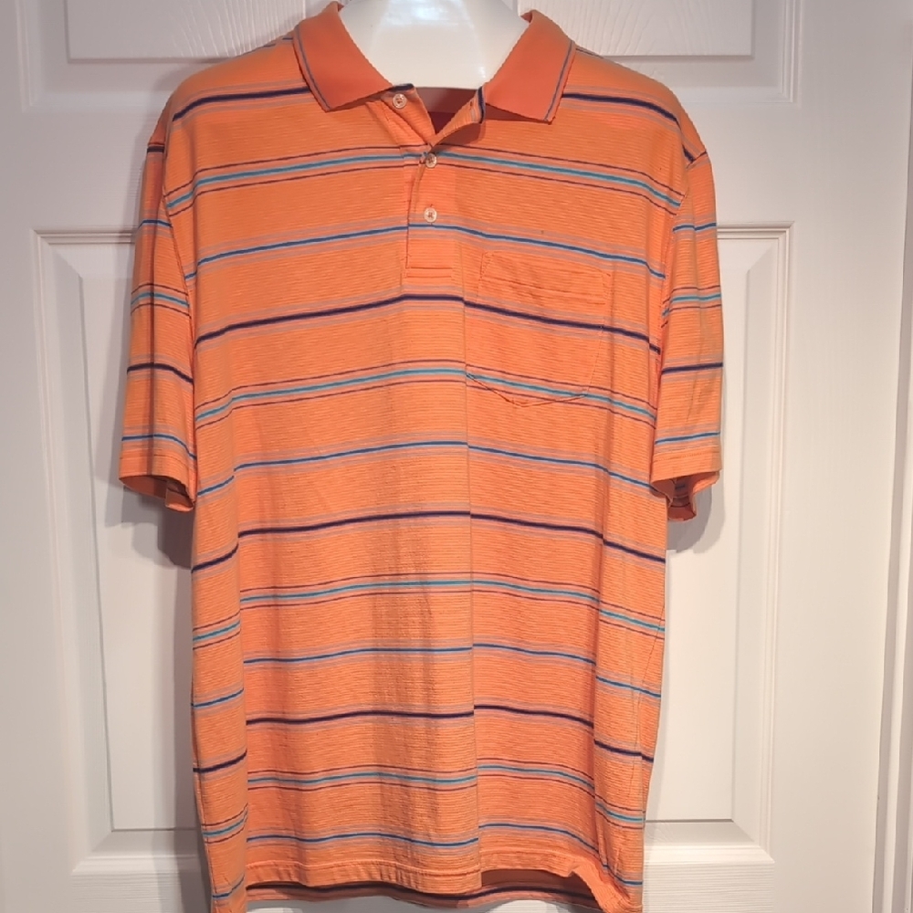 Men's Orange Striped Polo Shirt